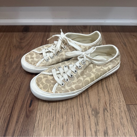 Coach Shoes - COACH  ETTA Casual BEIGE Logo lace Up Sneakers Size  5 M
